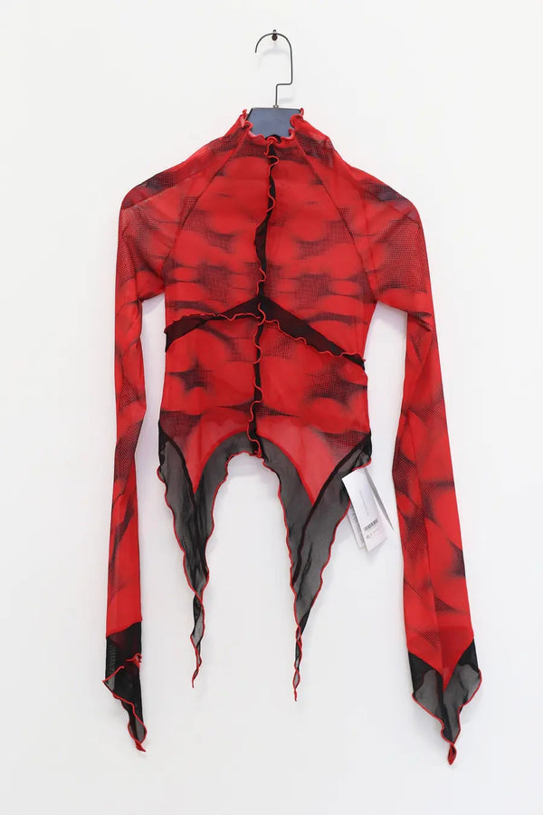 RUI mesh long-sleeved top RSS24WV05 Rubyw/Print red/print